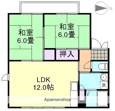 ウエストニューハウス B棟(2LDK/2階)の間取り写真