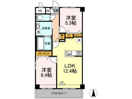 フローラル・コートⅡ(2LDK/2階)の間取り写真