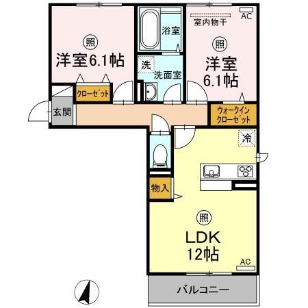 ディア・ベルジュⅠ(2LDK/2階)の間取り写真