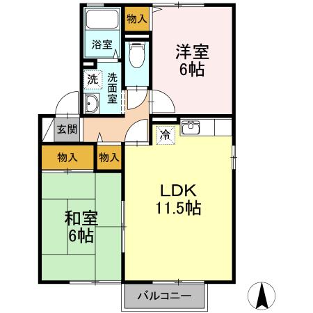 ヴィラアフェクションA棟(2LDK/2階)の間取り写真