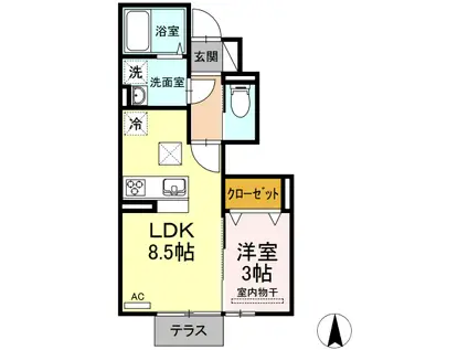 PECHER奥田(1LDK/1階)の間取り写真