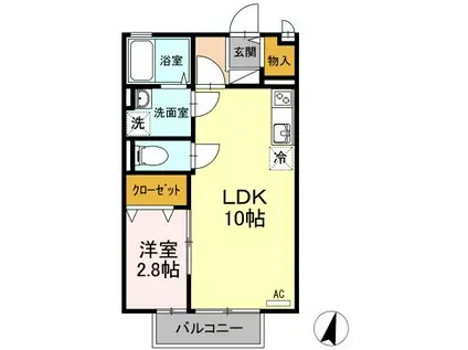 アローネC棟(1LDK/1階)の間取り写真