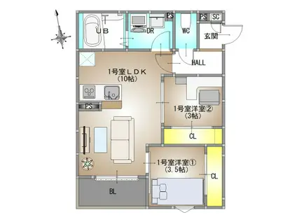 REGALEST 南高前 REGALEST 奥田7(2LDK/1階)の間取り写真