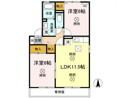 ヴィラアフェクションB棟(2LDK/1階)の間取り写真