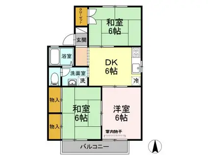 ラビアンローズB棟(3DK/2階)の間取り写真