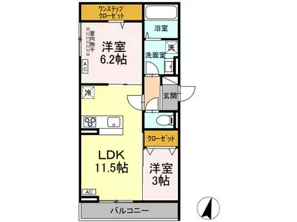 メラヴィリア昭和町(2LDK/2階)の間取り写真
