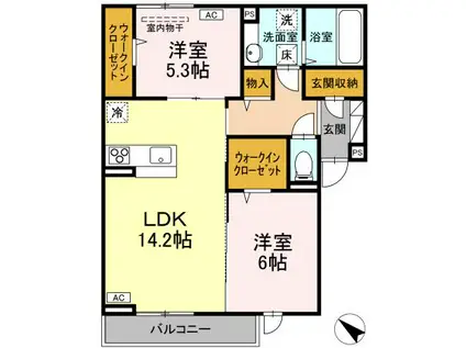 D-RESIDENCE・K沖野上(2LDK/1階)の間取り写真