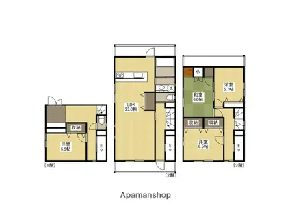 アストラムライン 安東駅 徒歩11分 3階建 築29年(4LDK)の間取り写真