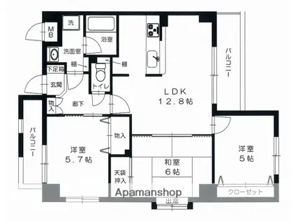 グリーンパラッツォ(3LDK/4階)の間取り写真