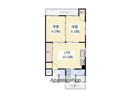 パルコパ-ル2(2LDK/1階)の間取り写真