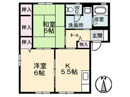 フレグランス沖広B棟(2K/1階)の間取り写真