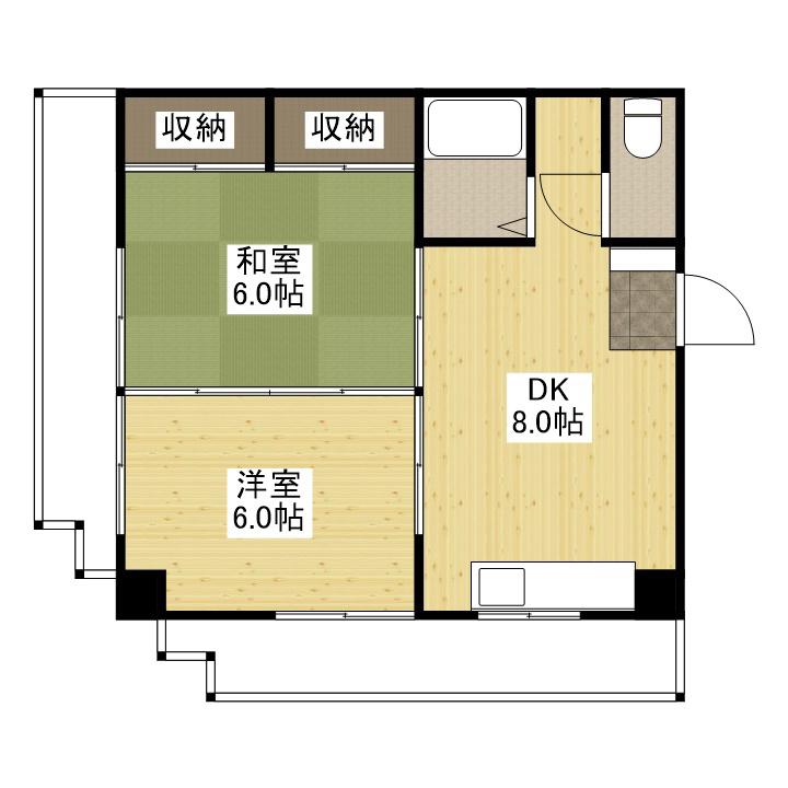 SKビル河原町(2DK/4階)の間取り写真
