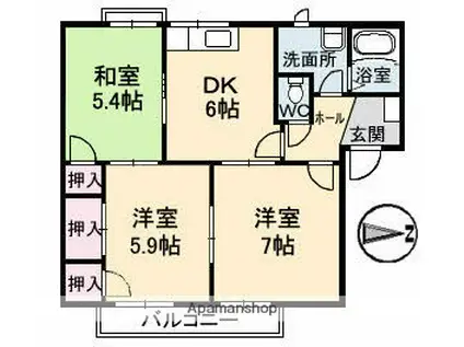 フレグランス塚本A棟(3DK/2階)の間取り写真