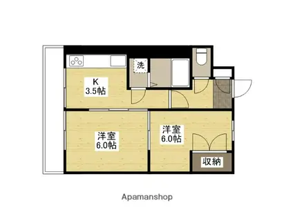 スカイコーポ温品(2K/1階)の間取り写真