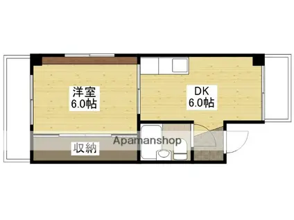 オイスタービル(1DK/2階)の間取り写真