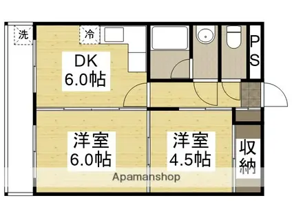 市川マンション(2DK/6階)の間取り写真