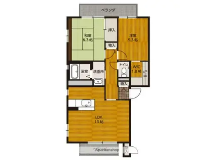 グランシード西原A棟(2LDK/1階)の間取り写真