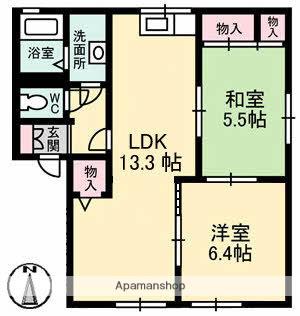 エイティー隅本B棟(2LDK/1階)の間取り写真