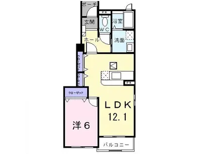 ブリッサ瀬野Ⅰ(1LDK/1階)の間取り写真