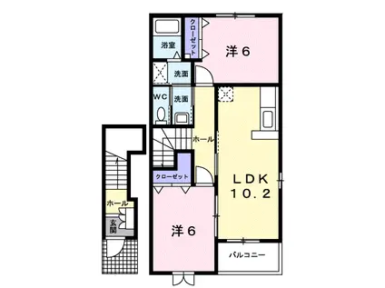 スプリングコートB(2LDK/2階)の間取り写真