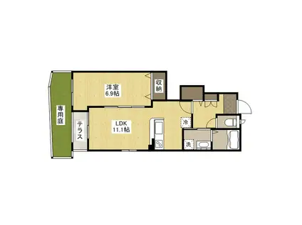 アンフルール(1LDK/1階)の間取り写真