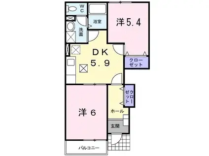 ジュネスさくら(2DK/1階)の間取り写真