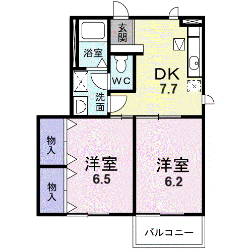 エトワールパルクウエスト(2DK/1階)の間取り写真