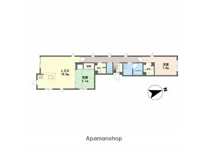 アヴェニール・ラディウ平和大通(2LDK/1階)の間取り写真