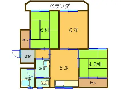 温品ビル(3DK/4階)の間取り写真