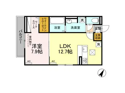 広島電鉄宮島線 宮内駅(広島) 徒歩8分 3階建 築1年(1LDK/1階)の間取り写真