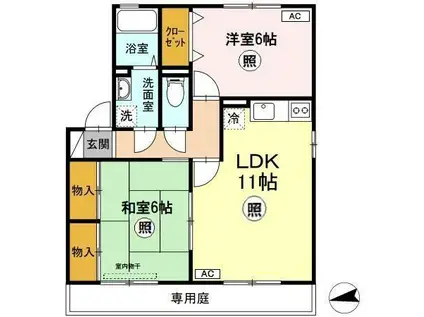 セジュール雅21 B棟(2LDK/1階)の間取り写真