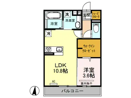 カーサあき亀山A棟(1LDK/2階)の間取り写真