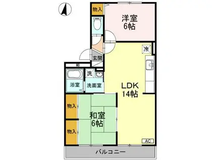 ハイカムール玉木(2LDK/2階)の間取り写真