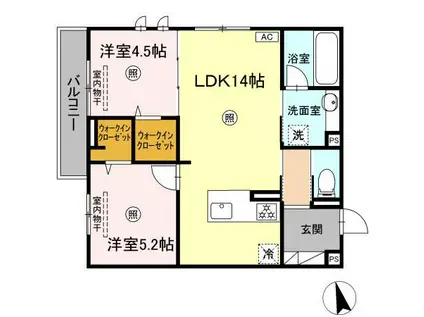 サンコートHIKARI(2LDK/3階)の間取り写真