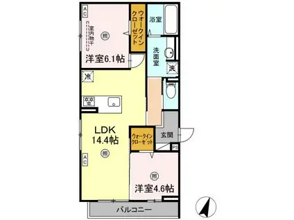 チェリーカーサ西原(2LDK/2階)の間取り写真