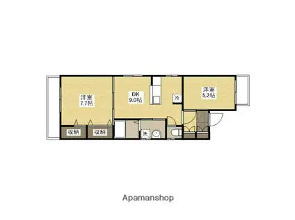 広島電鉄本線 銀山町駅 徒歩8分 4階建 築20年(2DK/3階)の間取り写真