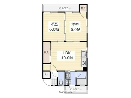 パルコパ-ル2(2LDK/1階)の間取り写真