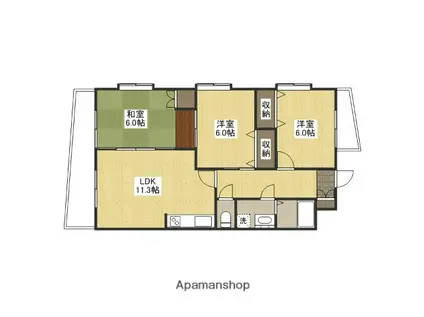 フェリスクラモト(3LDK/2階)の間取り写真
