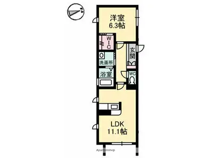 リヴェール祇園(1LDK/1階)の間取り写真