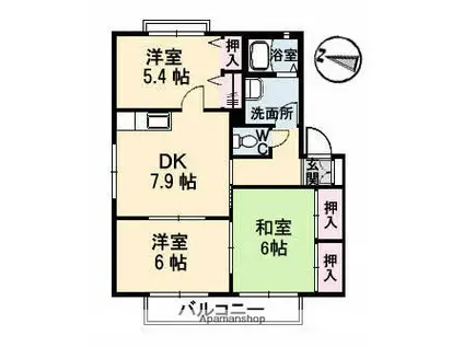 クレール五日市駅前A棟(3DK/2階)の間取り写真
