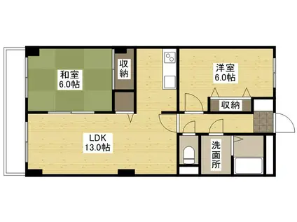 広島電鉄本線 本川町駅 徒歩2分 5階建 築31年(2LDK/3階)の間取り写真