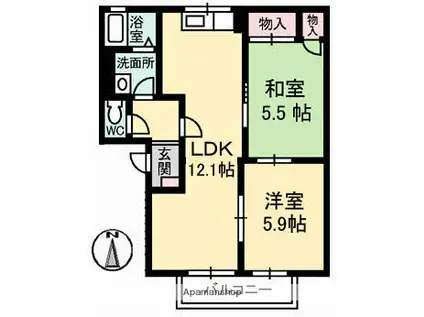 エントピア西原 A棟(2LDK/2階)の間取り写真