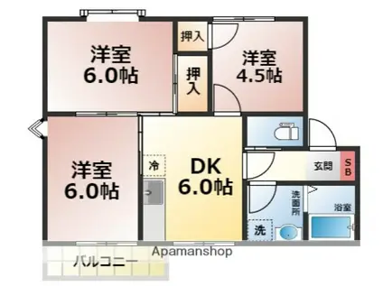 グリーンハウスⅠ(3DK/1階)の間取り写真