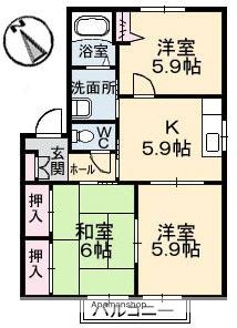 パースリーKATAGI A(3K/2階)の間取り写真