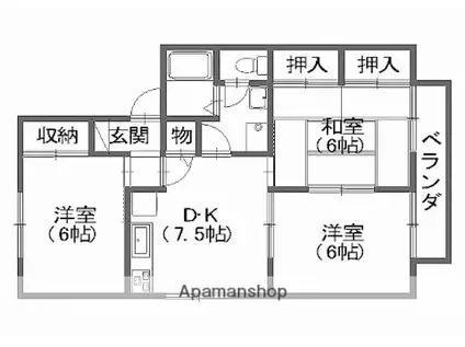 オークスB棟(3DK/1階)の間取り写真