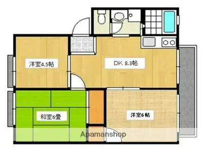 エステート宇品(3DK/2階)の間取り写真