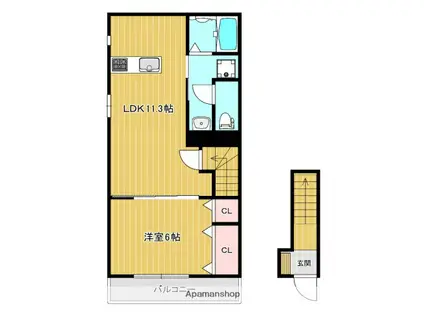 ハイツ海田稲荷町(1LDK/2階)の間取り写真