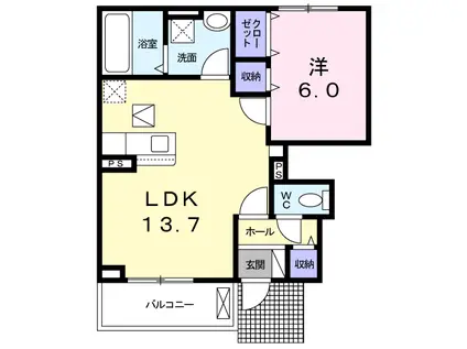 テルゾ亀山(1LDK/1階)の間取り写真