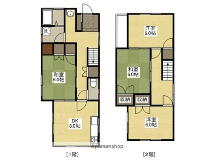 山陽本線 向洋駅 徒歩14分 2階建 築32年(4DK)の間取り写真