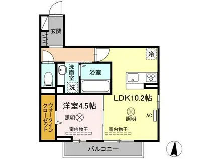 ONE WIDE 山本(1LDK/3階)の間取り写真